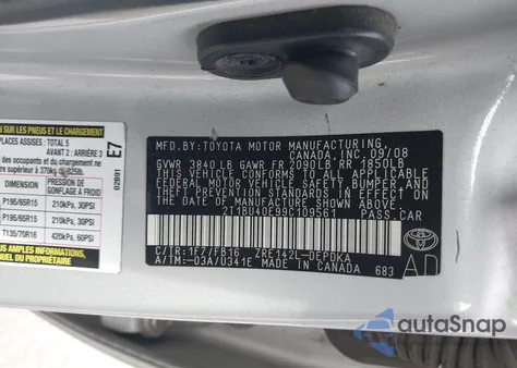 2009 Toyota Corolla Le from USA, damaged, VIN 2T1BU40E99C109561